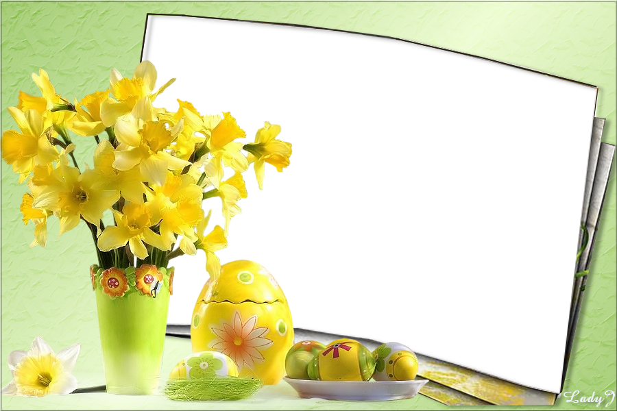 Sárga nárcisz csokros húsvéti képkeret