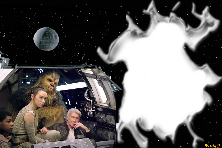 Han Solo, Rey, Csubakka, Finn, Star Wars film képkeret