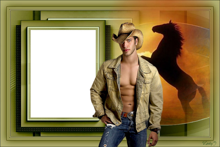 lovas  képkeret, cowboy alkonyatban